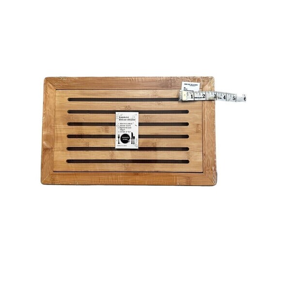 Large Natural Bamboo Bread Cutting Board w/ Crumb Tray, Kitchen Serving Tray - Picture 5 of 9